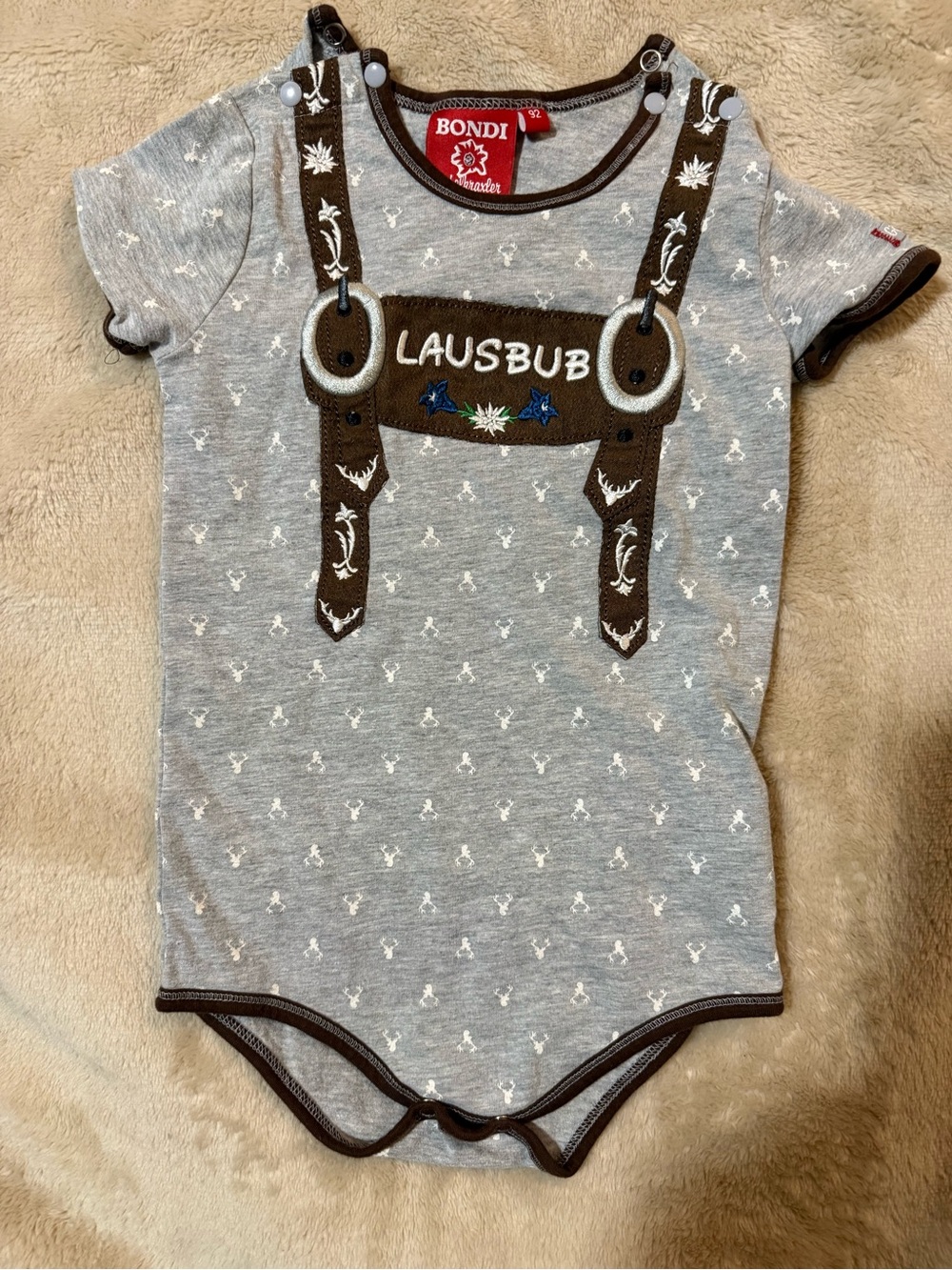 'BONDI German Lederhosen Baby Bodysuit 92 Oktoberfest Lausbub